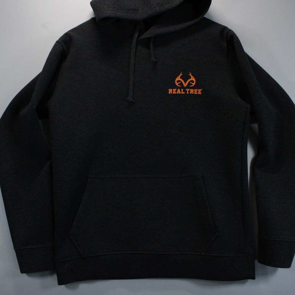 Realtree Mens M Hoodie Black Orange Spellout Logo Pro Outdoor Hunting Fish Gear